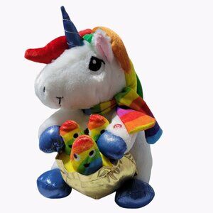 Gemmy Animated Rainbow Unicorn 9 inch Plush Sings Deck the Halls Stuffed Animal